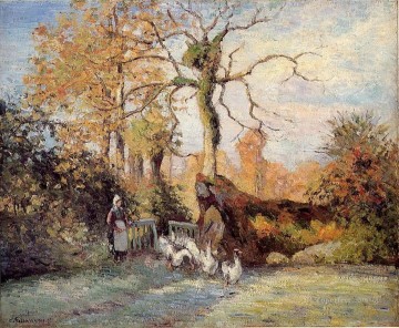  White Oil Painting - the goose girl at montfoucault white frost 1875 Camille Pissarro
